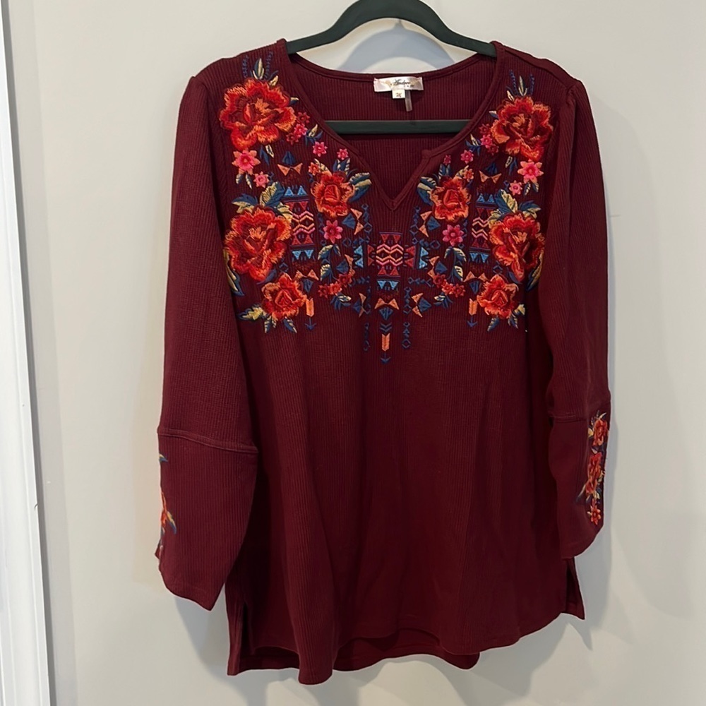 Andree by Unit Floral Boho Embroidery Blouse Top Size M